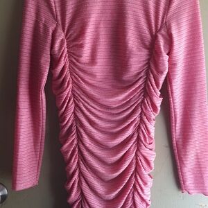 Ladies Pink Ruched Midi Dress